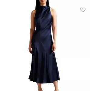 Ted Baker Lilymay Cowl Neck Bias Cut Midi Dress in Dark Blue - Size 4 / US 10